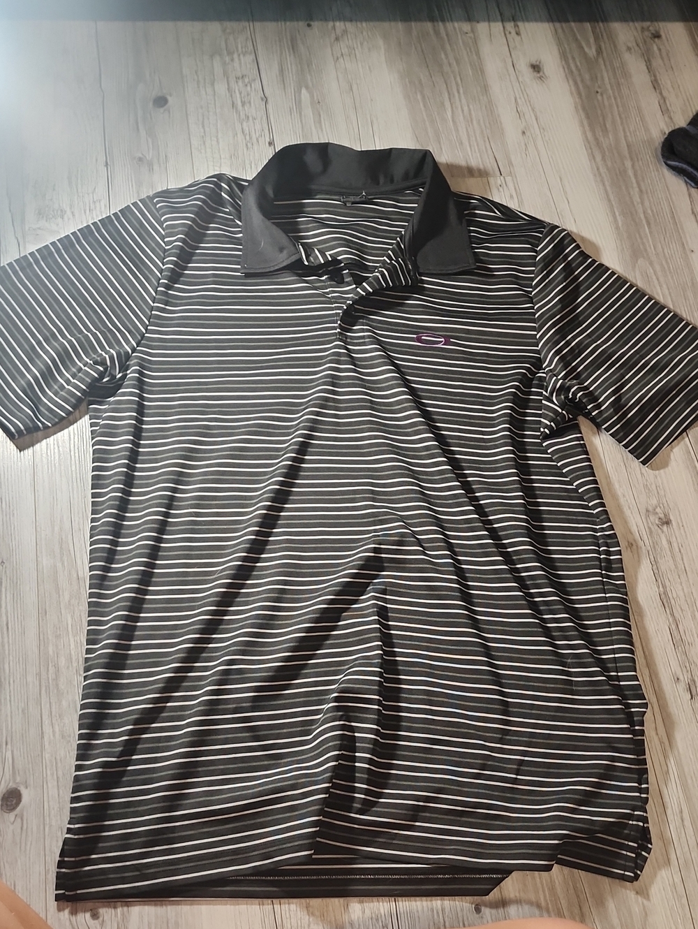 Oakley Black and White Striped Polo Shirt